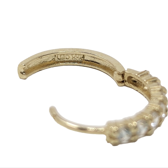 New 14k tiny solid yellow gold huggie hoop earrings cz simulated diamond - Picture 6 of 8